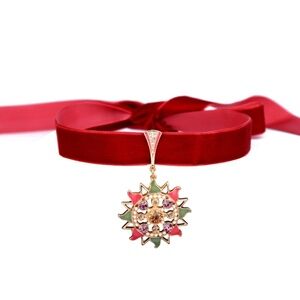 Red Velvet Choker Multi Colored Sun Necklace